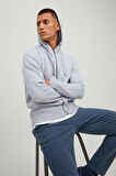 Jack & Jones Erkek Jjestar Çift Cepli Fermuar Kapamalı Kapüşonlu Sweatshirt 12210830 Açık Gri
